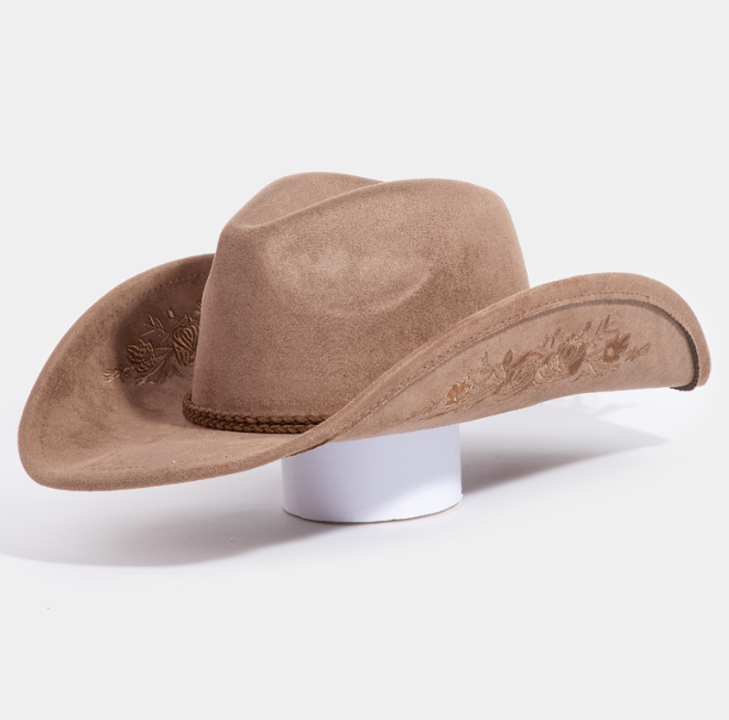 Rose Embroidered Braided Cowboy Hat