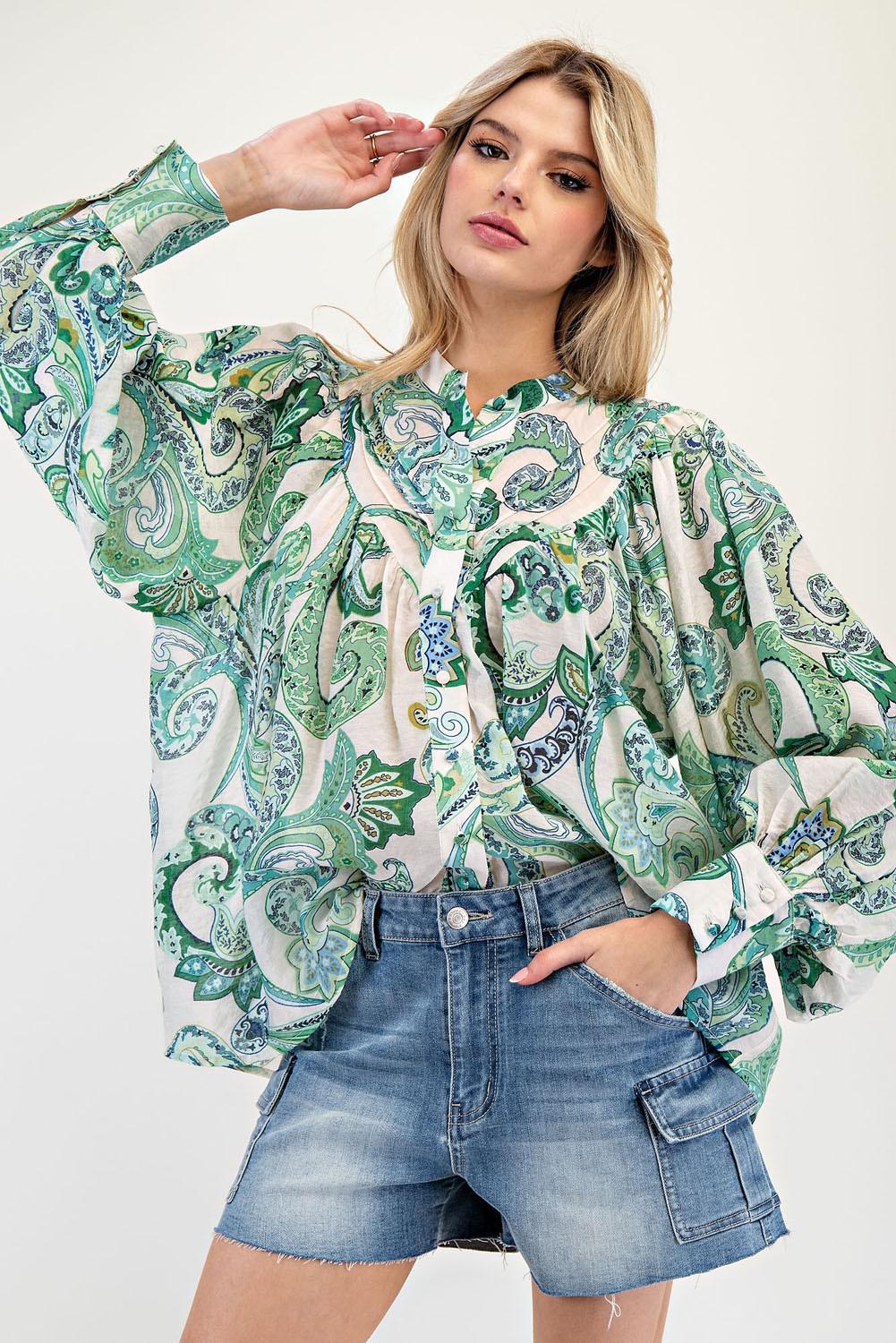 Paisley Bubble Sleeve Top