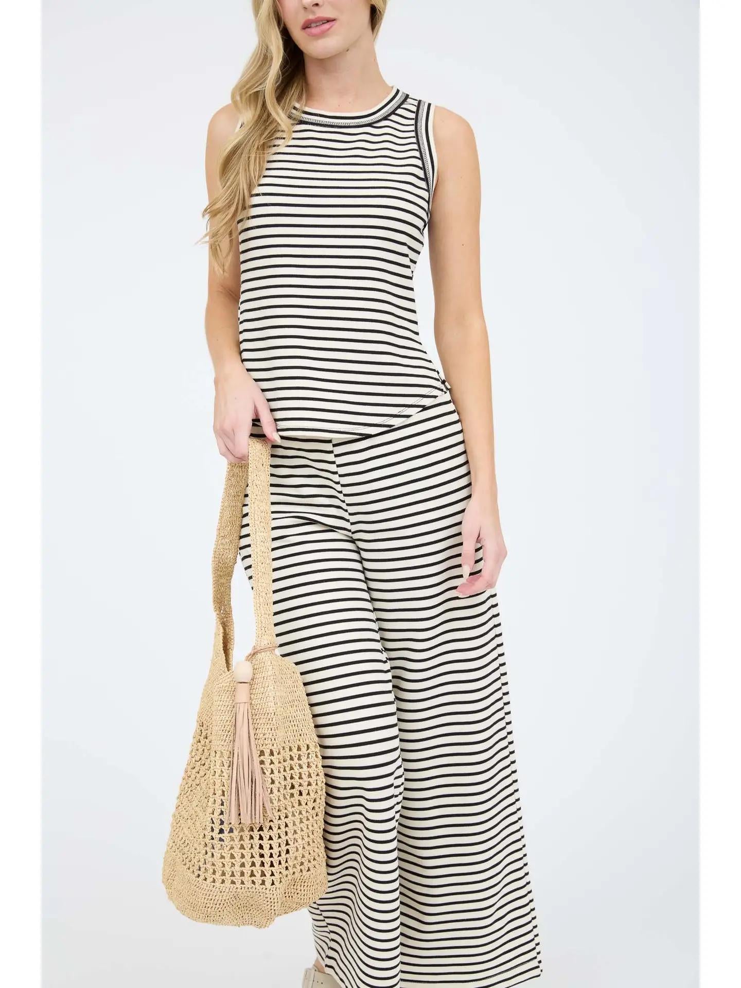 Stripe Wide Leg Knit Lounge Pants