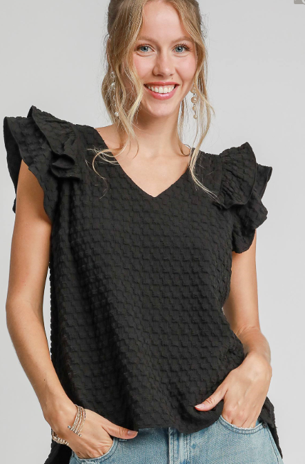 Textured Jacquard V-Neck Top