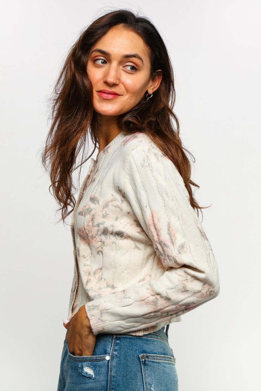 Button Down Floral Cable Sweater