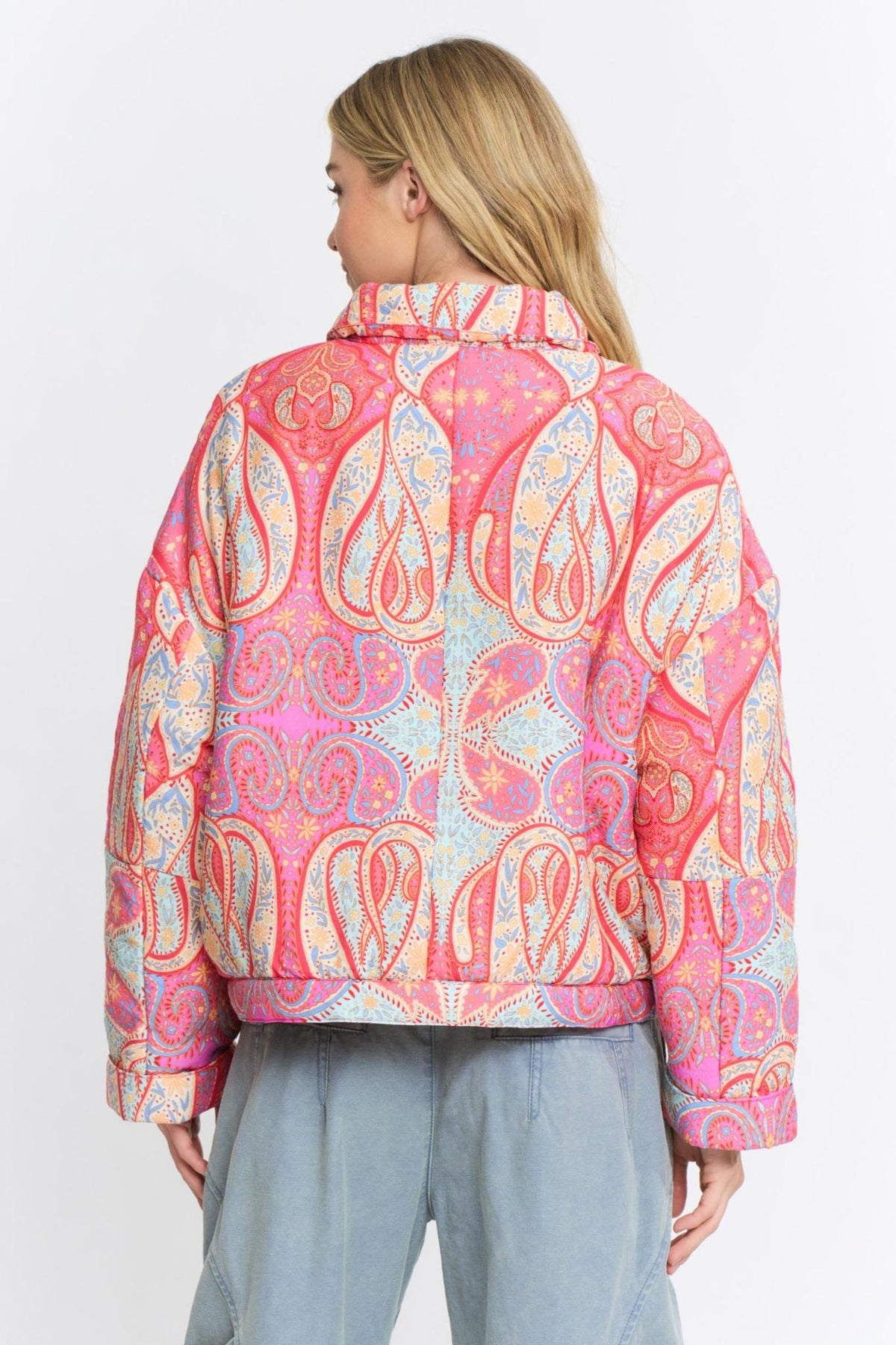 Paisley Print Button-up Quilted Jacket