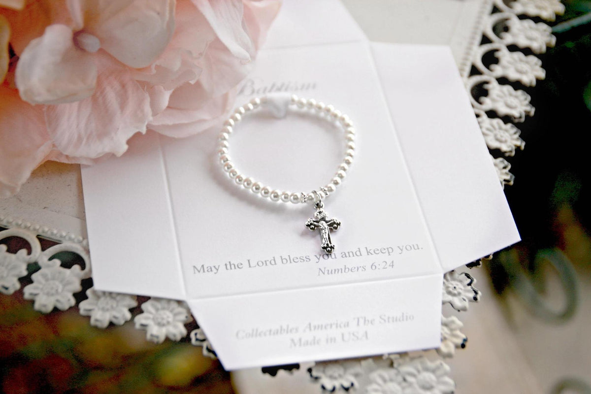 Catholic Baptism Pearl Bracelet Crucifix