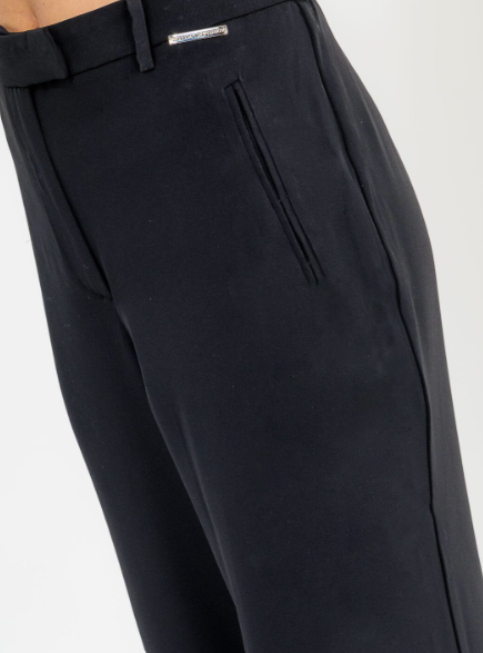 BLACK BUTTON CLOSURE WIDE LEG PANTS