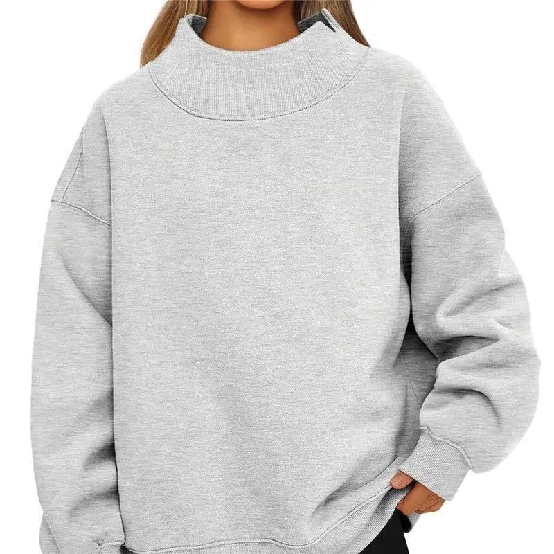 Solid Color High Neck Fleece Sweatshirt