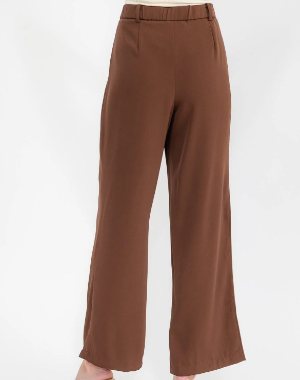 BROWN BUTTON CLOSURE WIDE LEG PANTS