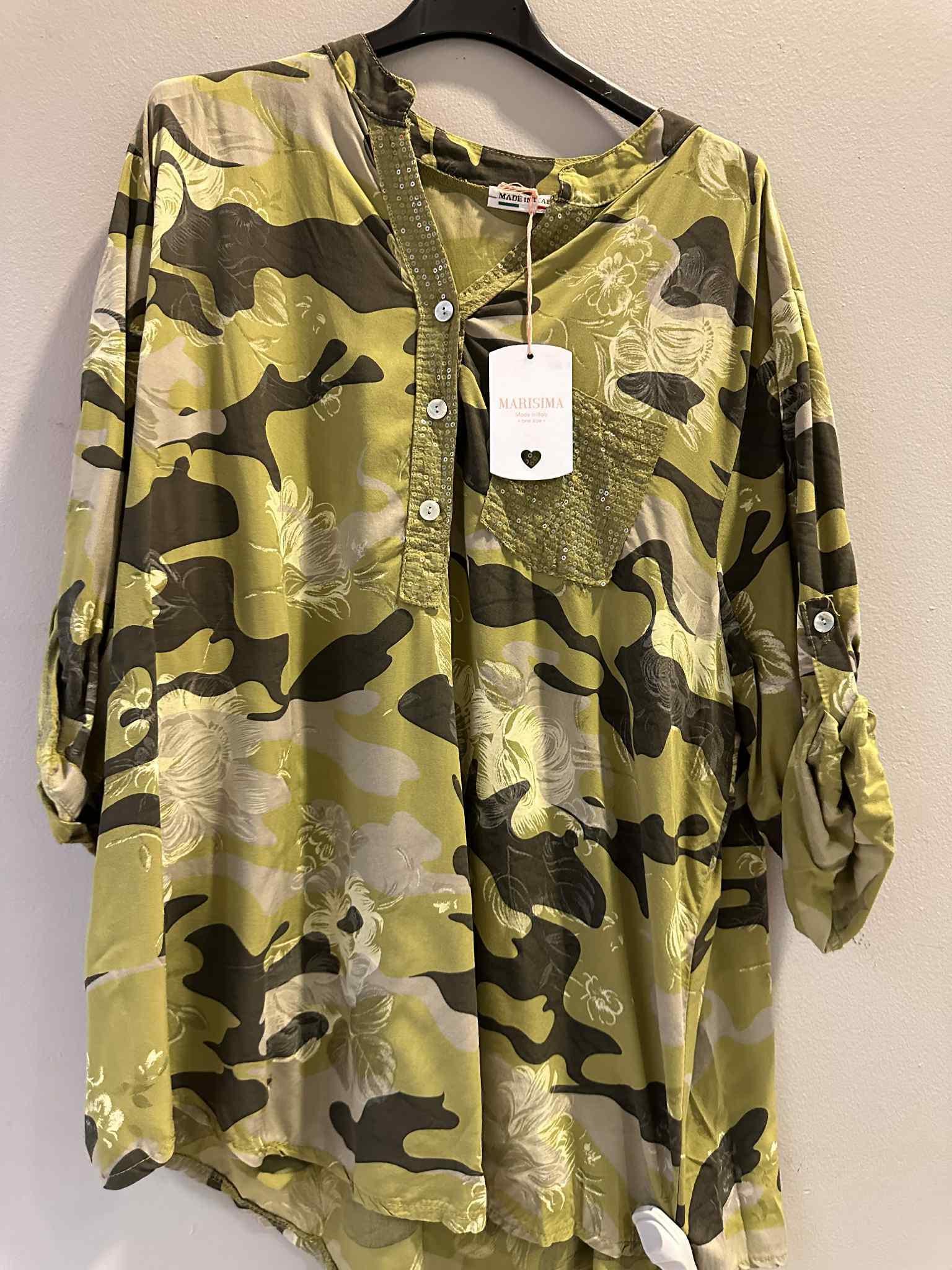 Green Camo Sequin Pocket Top O/S