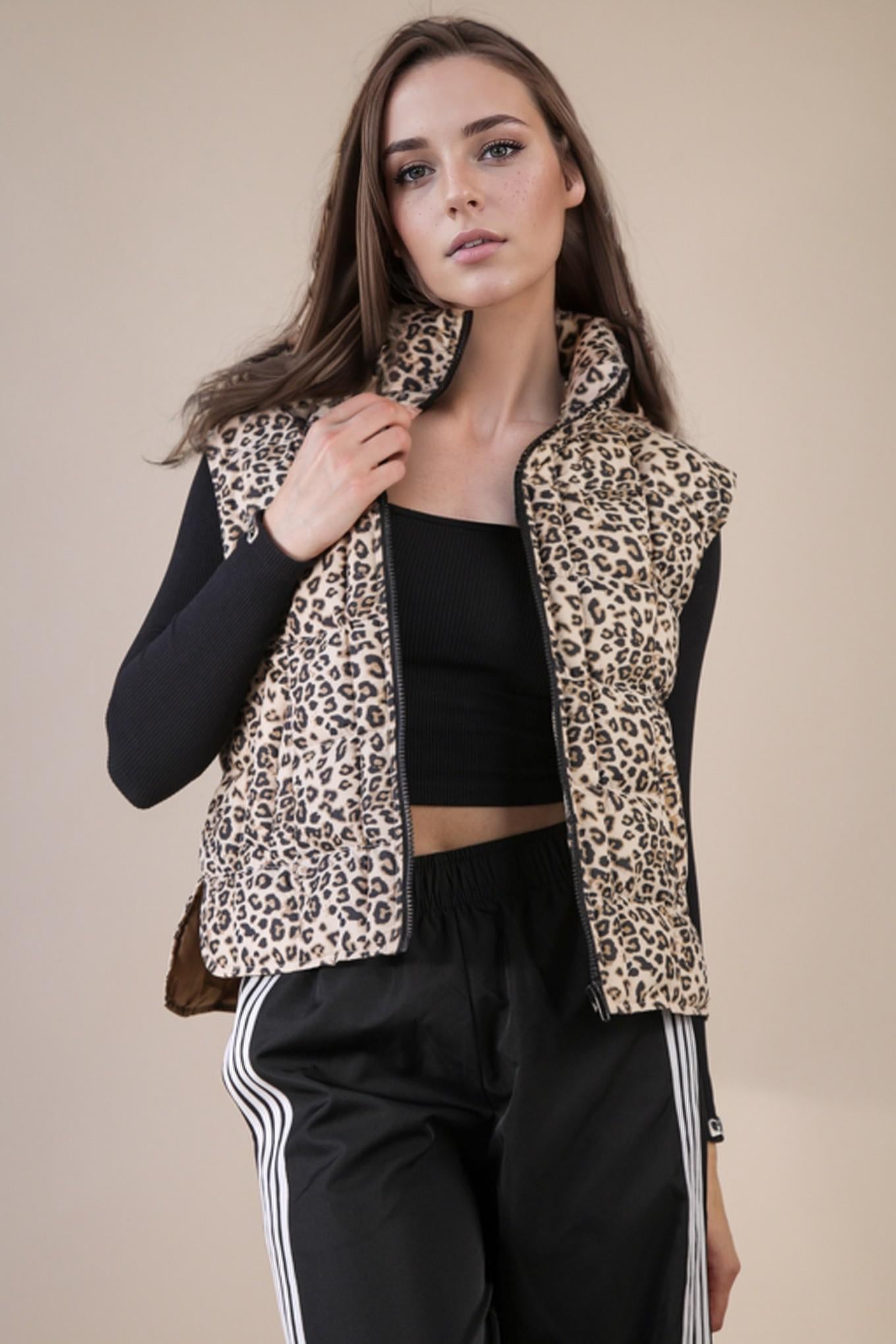 Leopard Puffer Padded Warm Vest