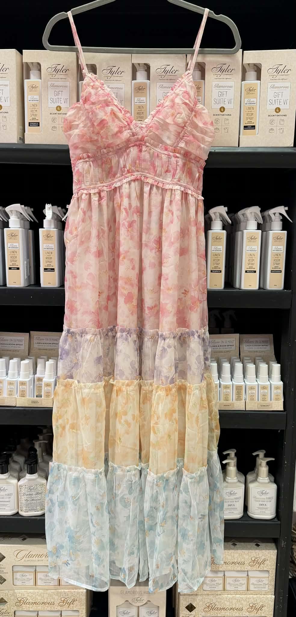 Multicolored Pastel Floral Tiered Maxi Dress