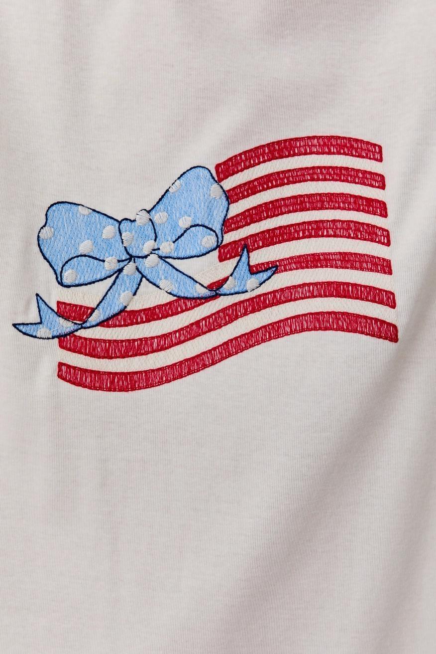 Round Neck USA Flag Graphic Embroidered T-Shirt