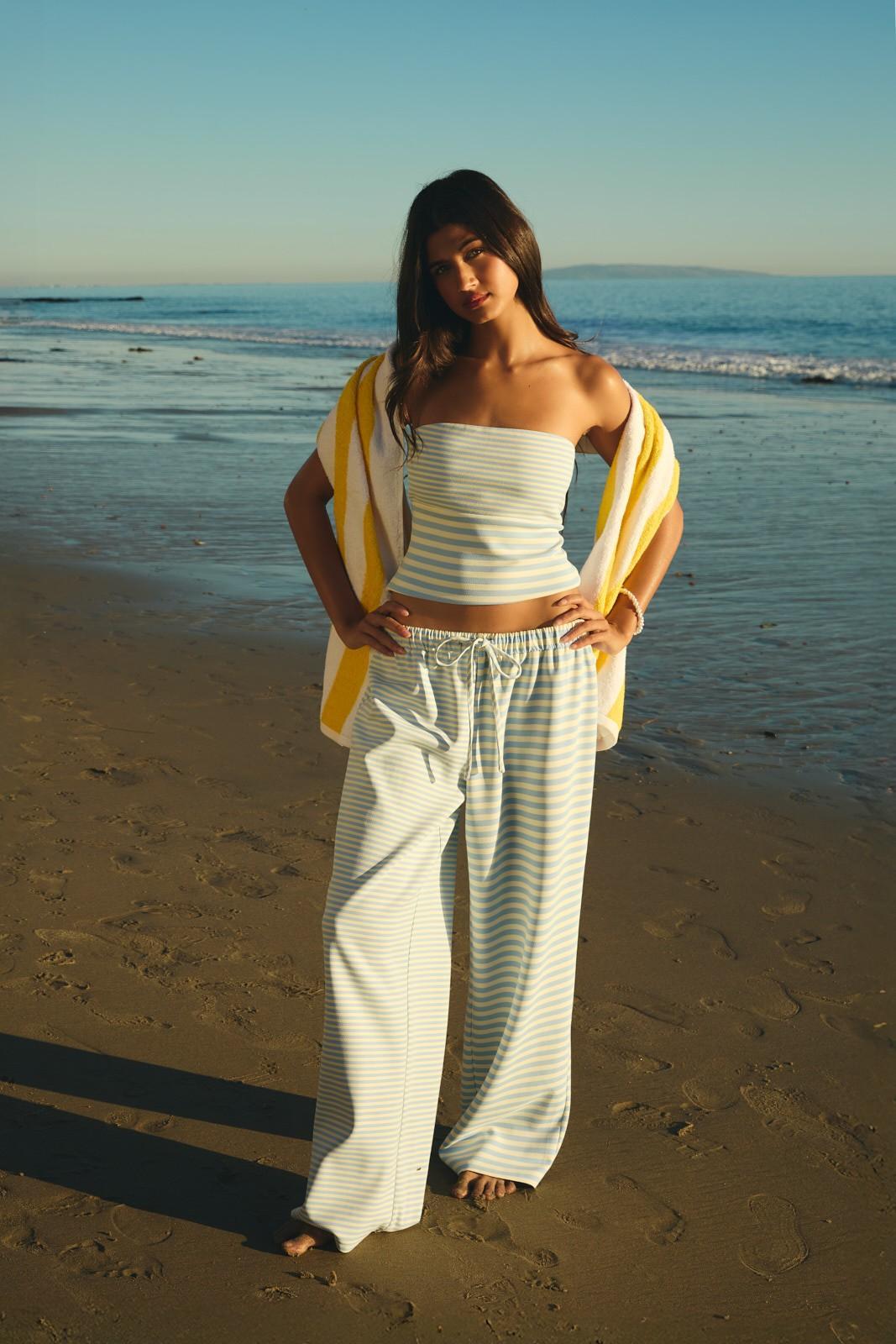 Low-Rise Stripe Detail Front Tie Pants