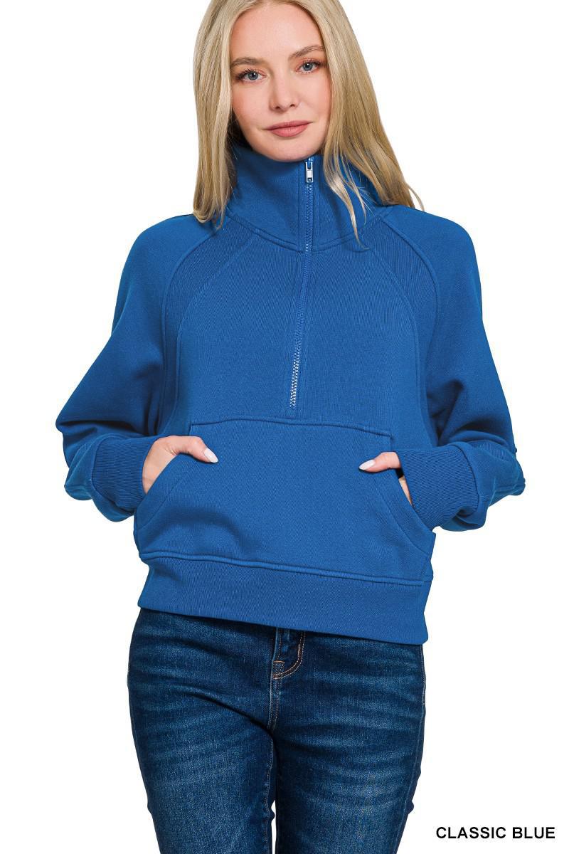 Fleece Half Zip Kangaroo Pocket Sweatshirts