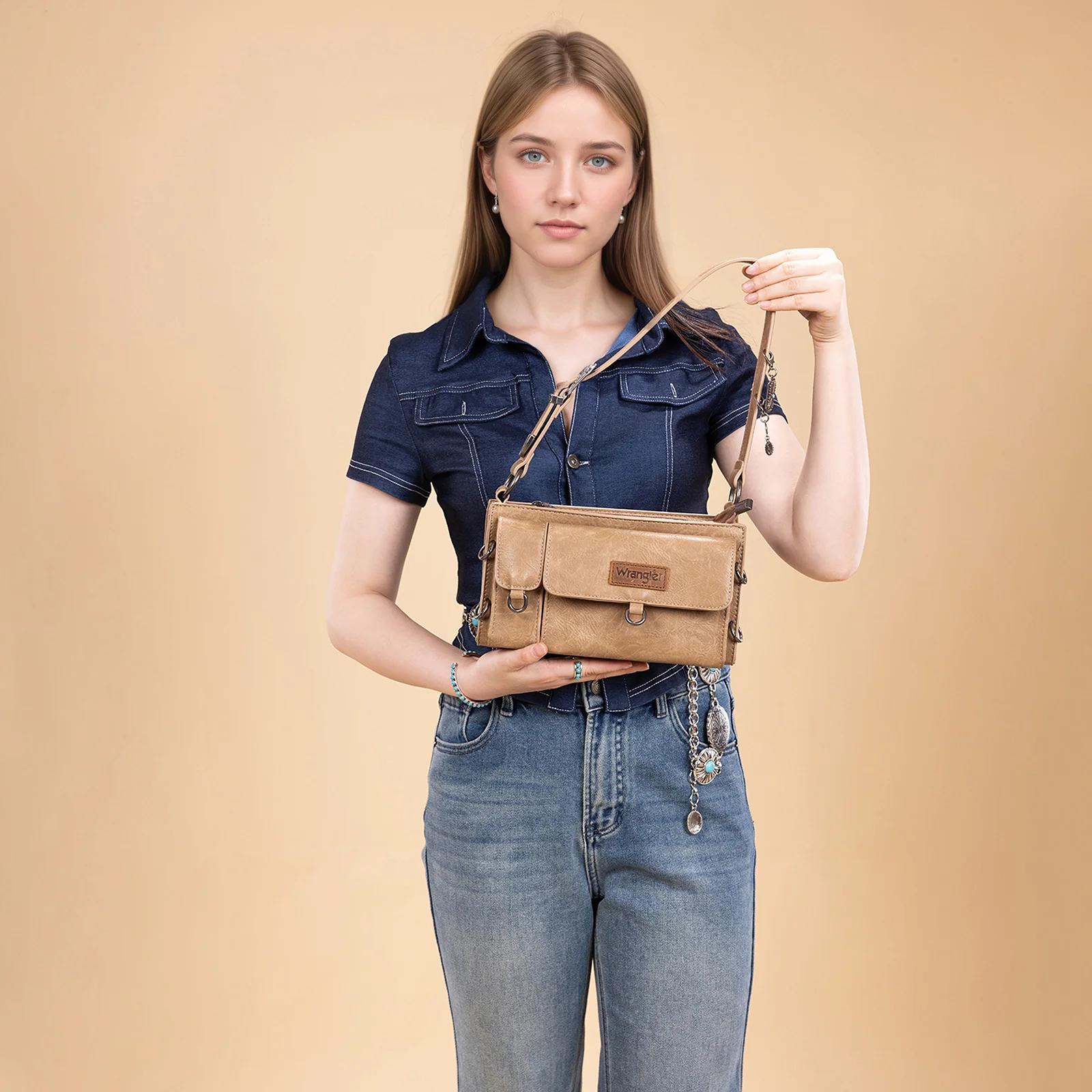 Wrangler Buckle Charm Small Shoulder Bag - Khaki