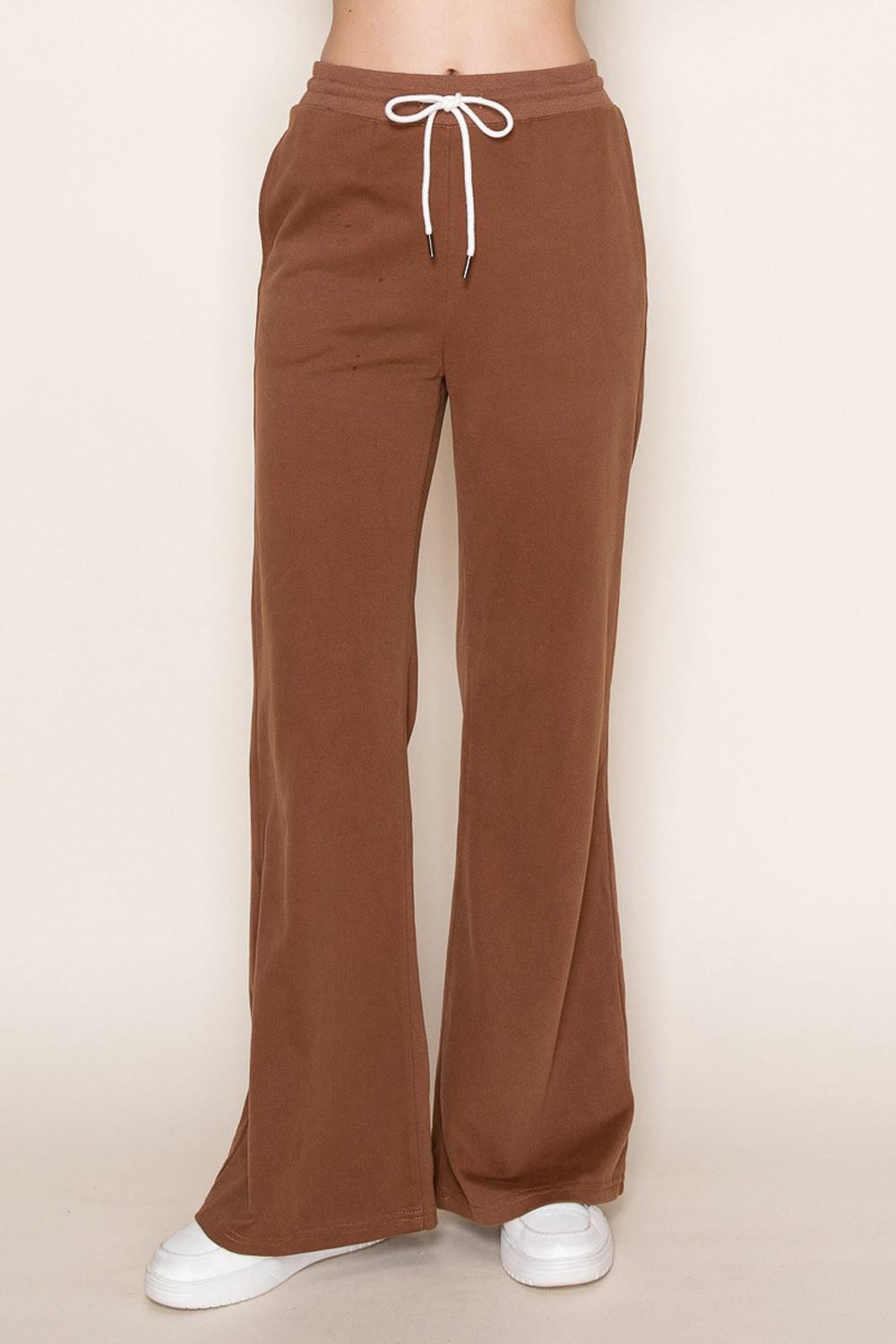 Brown High Waisted Solid Knit Pants