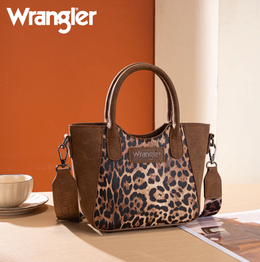 Wrangler Leopard Print Small Tote/Crossbody - Brown