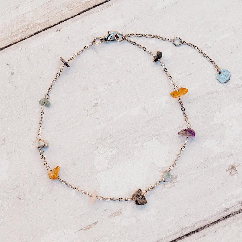 Rainbow Chip Silver Anklet