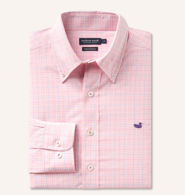 Dyer Performance Gingham Dress Shirt - Camelia & Wharf Purple