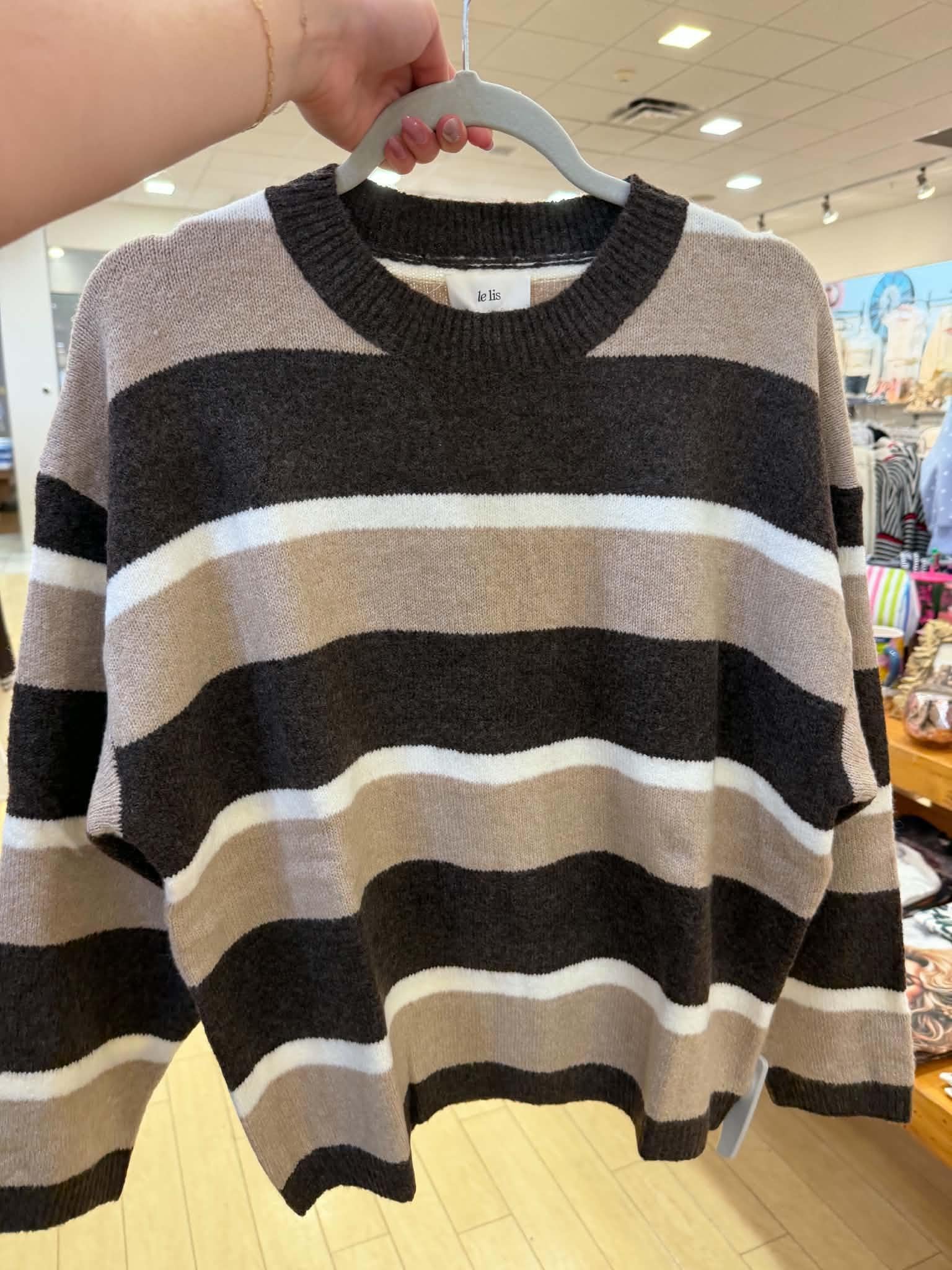Soft Brown Stripe Knit Sweater Top