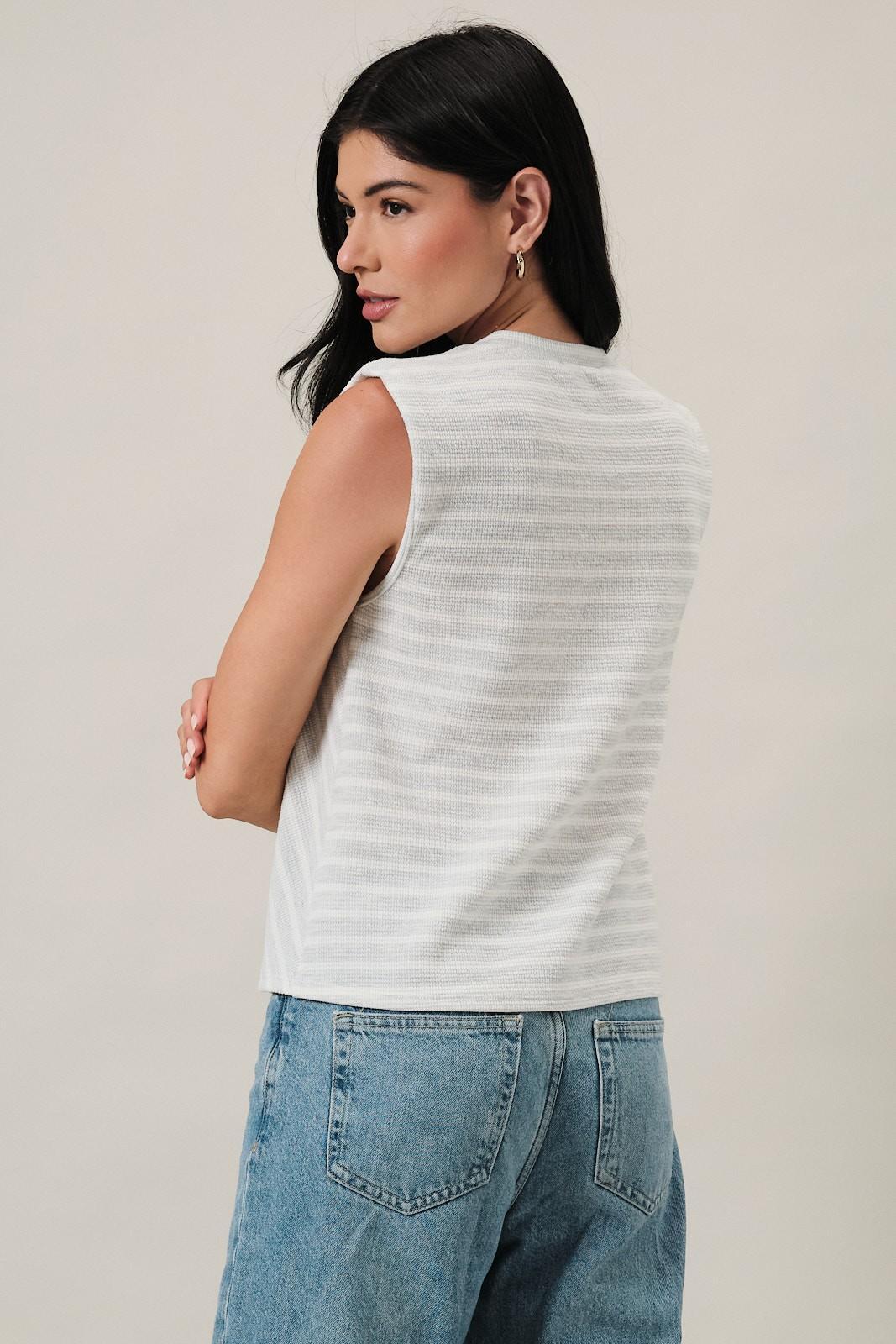 Crew Neck Sleeveless Diagonal Panel Stripe Top