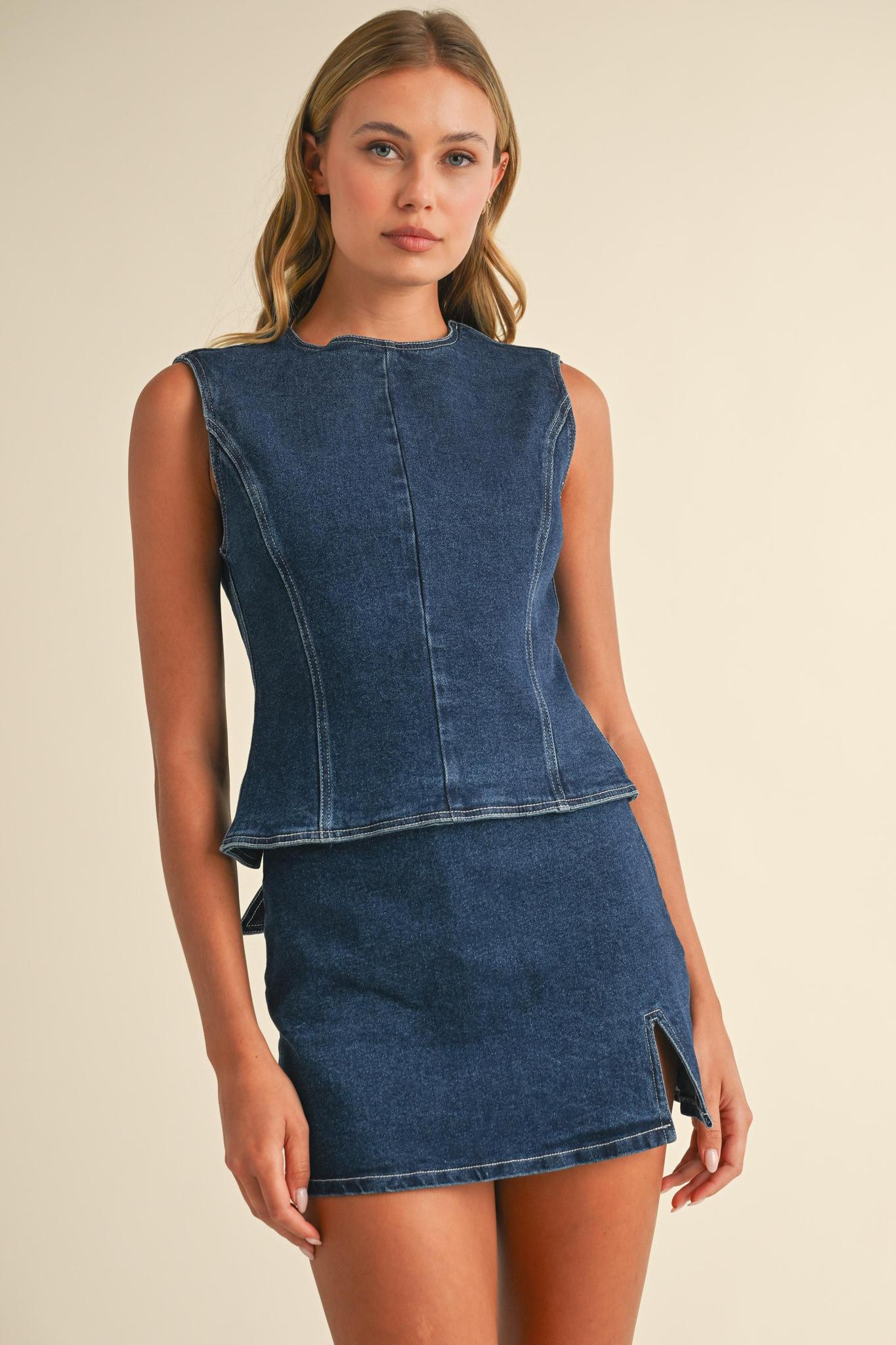 Dark Denim Twill Open-Back Top