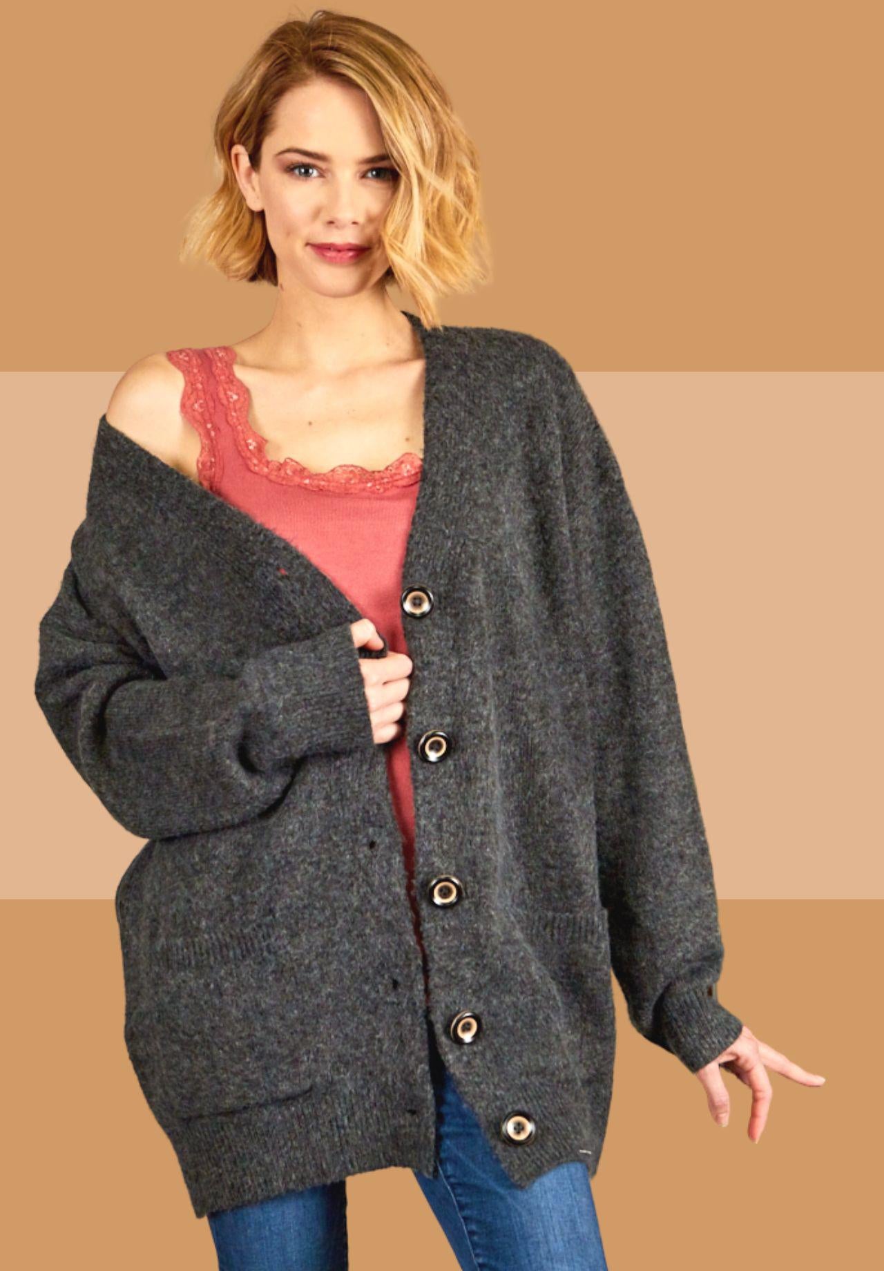 Charcoal Oversized Button Cardigan
