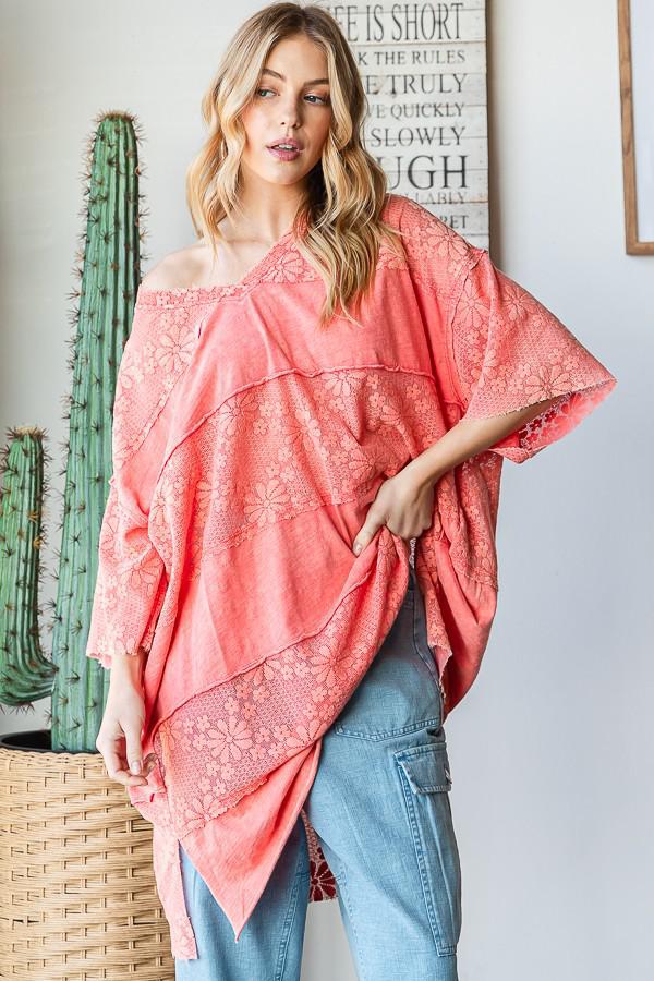Lace Mix Media Hem Boxy Top