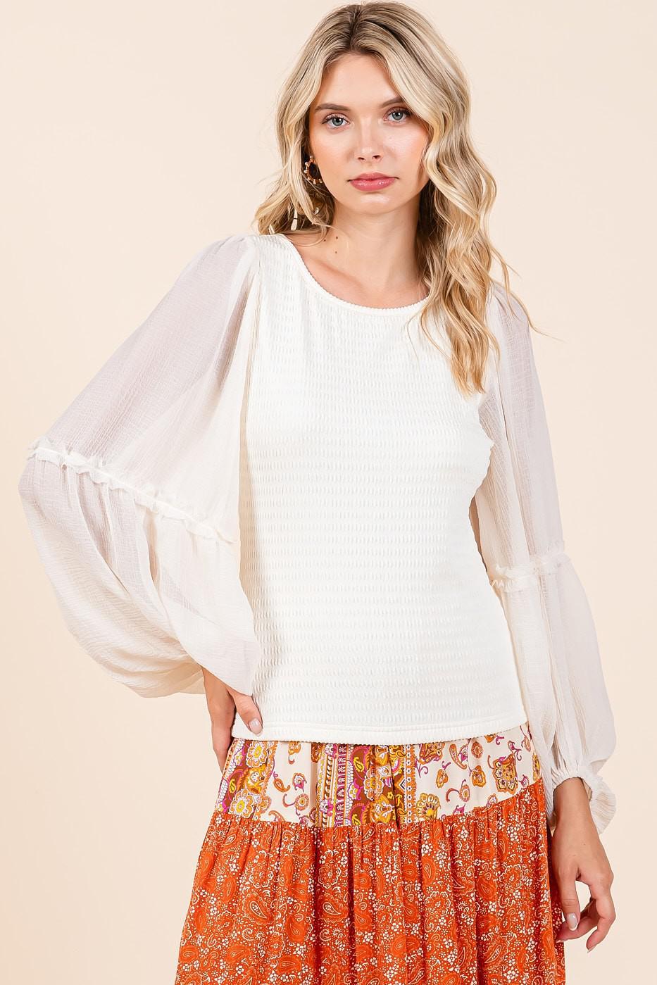 Ivory Chiffon Sleeve Top