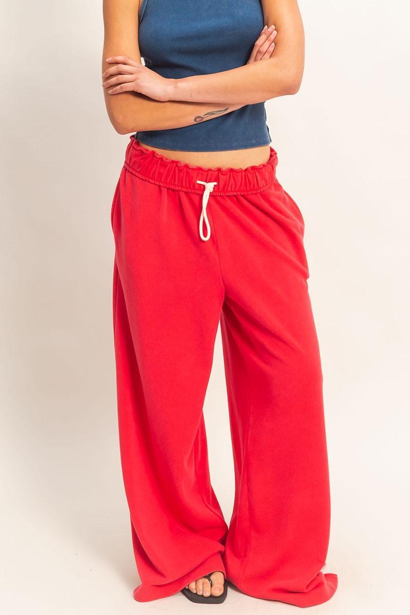 Fold Over Waist Wide Leg Sweatpant
