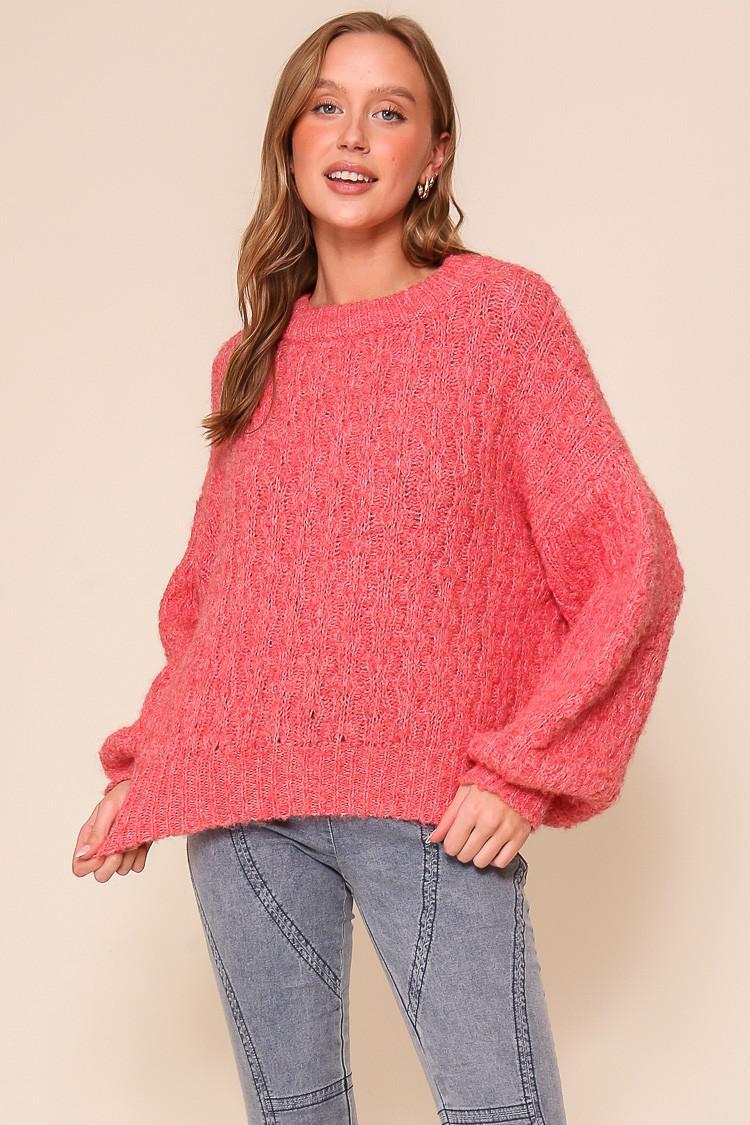 Cozy Coral Dreams Cable Knit Sweater