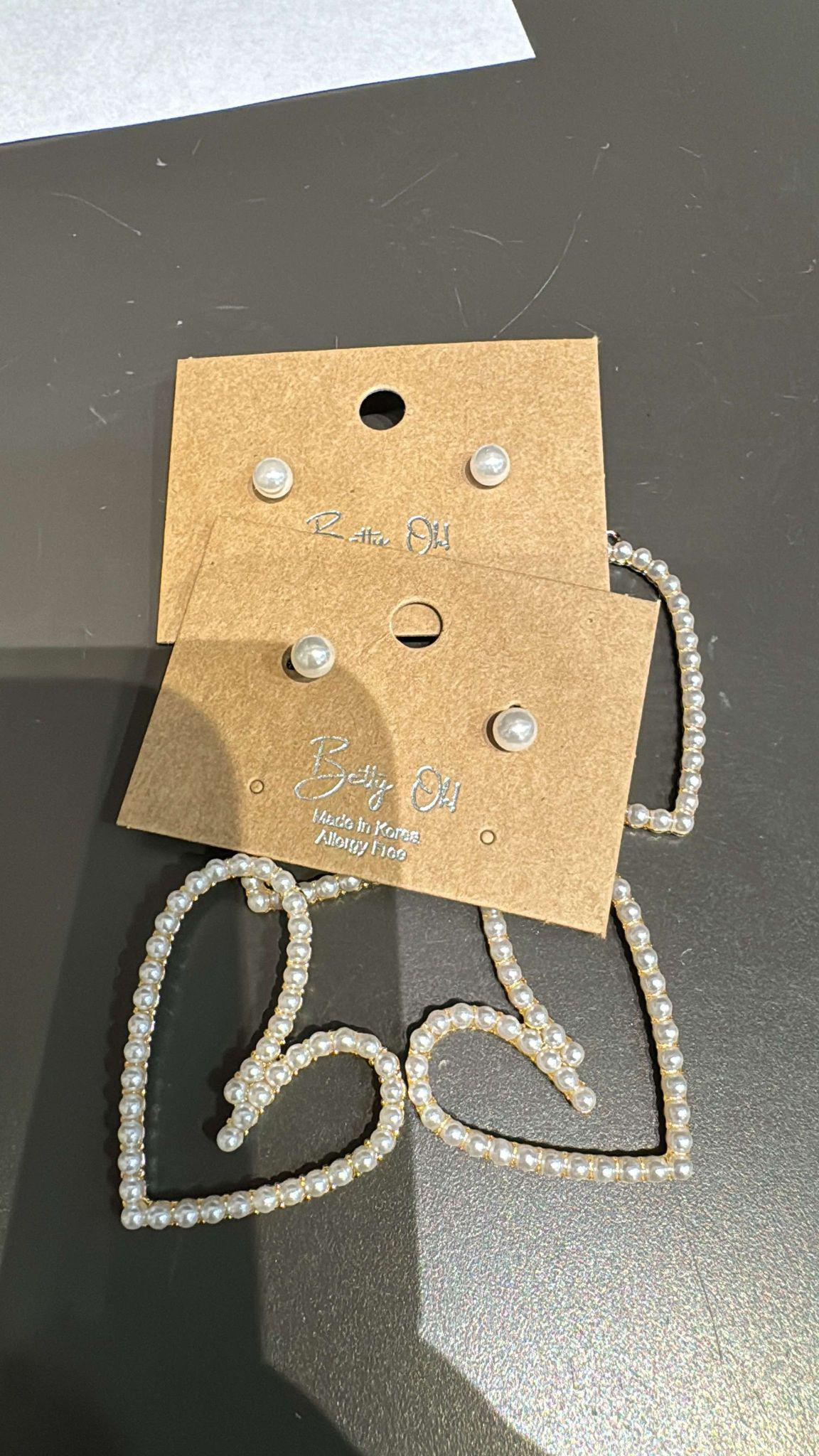 Curved Pearl Heart Earrings