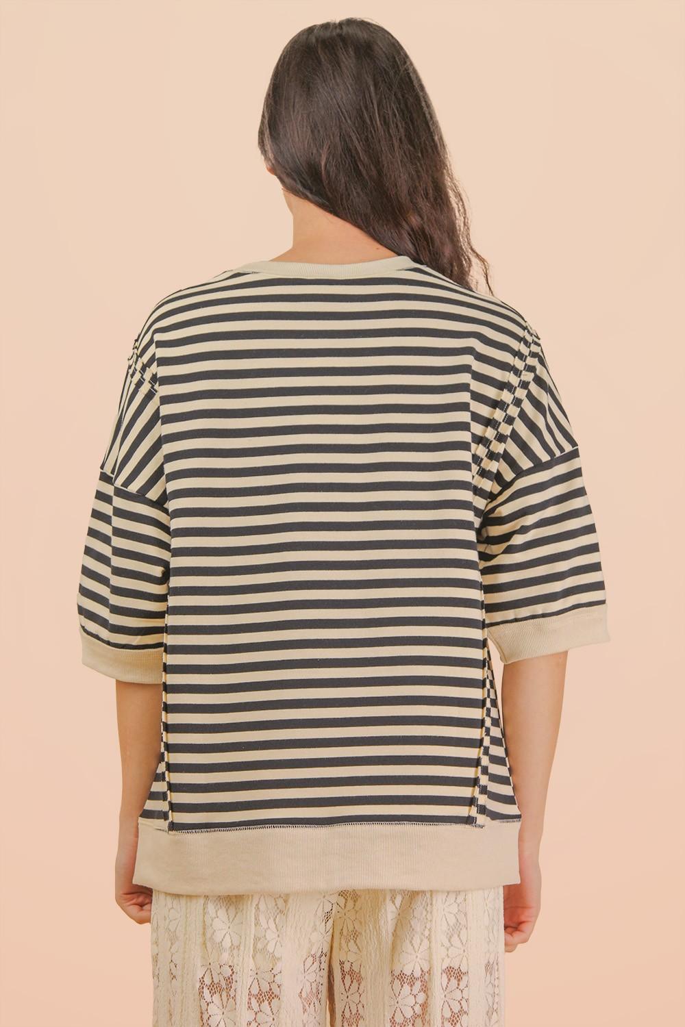 Black/Cream Oversized Stripe Casual Knit Top