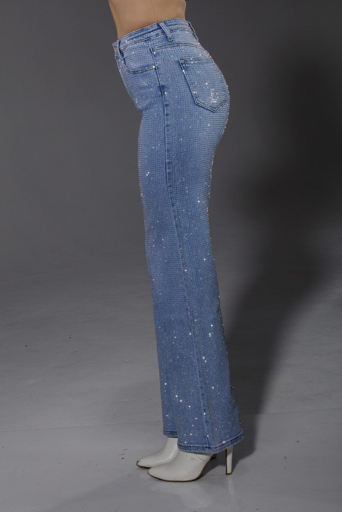 Nina Rossi Full Stone Embellished Bootcut Jeans