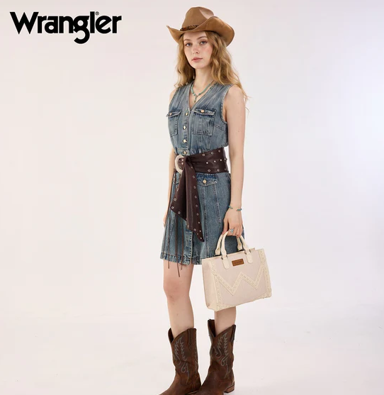 Wrangler Western Chevron Contrast Stitch Satchel Bag - Tan