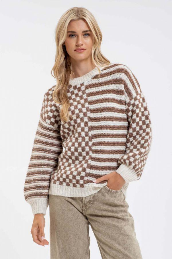 Mocha Checkered Crewneck