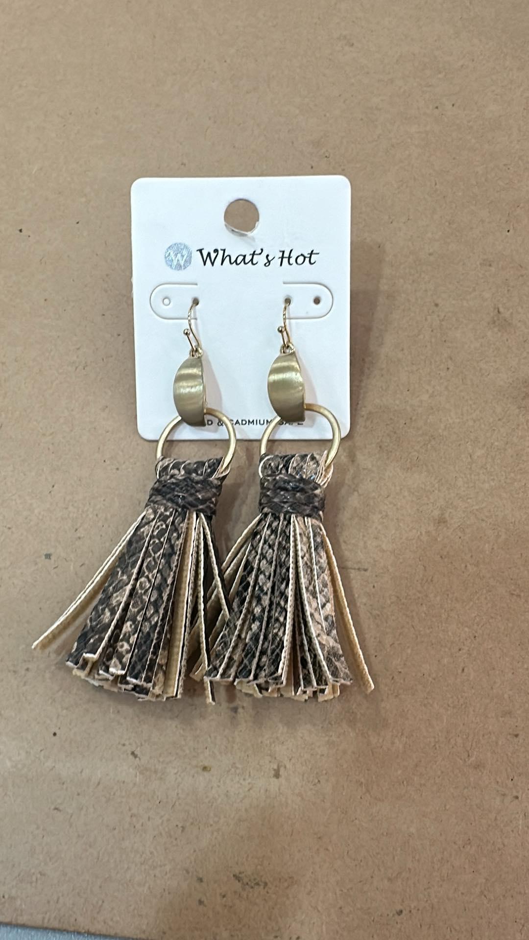 Snake Print Tassel Drop 2" Earrings