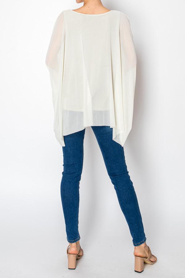 Beige Chiffon Tunic Sparkly Top