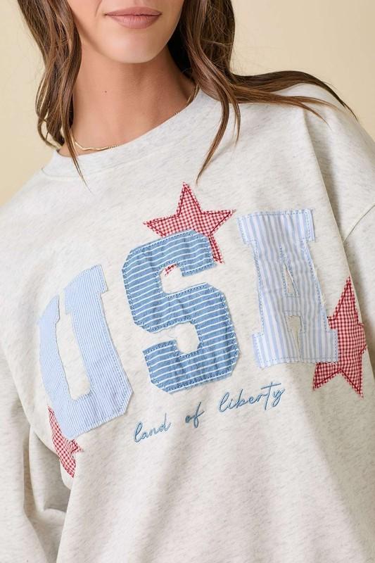 4th of July USA Patchwork Oversized Crewneck