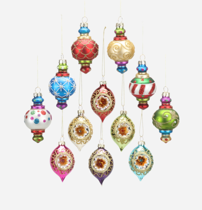 Ornate Ornaments in Gift Box - Set of 6 in 2 Sets of Assorted Designs