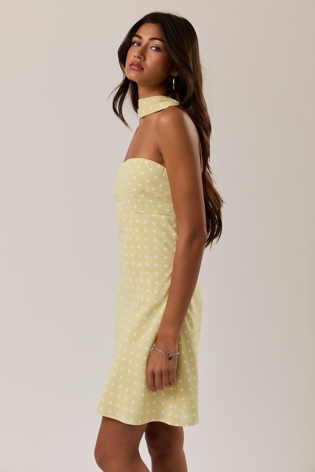 Butter Polka Dot Mini Dress With Attached Scarf