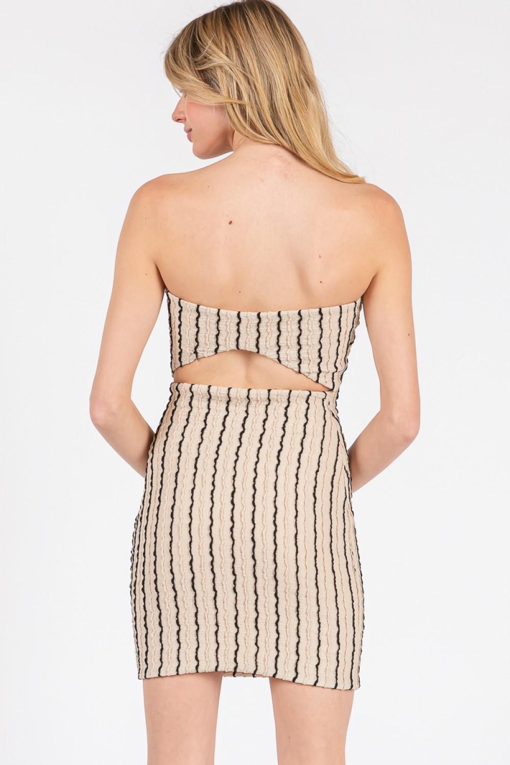 TEXTURED WOVEN TUBE STRIPE MINI DRESS
