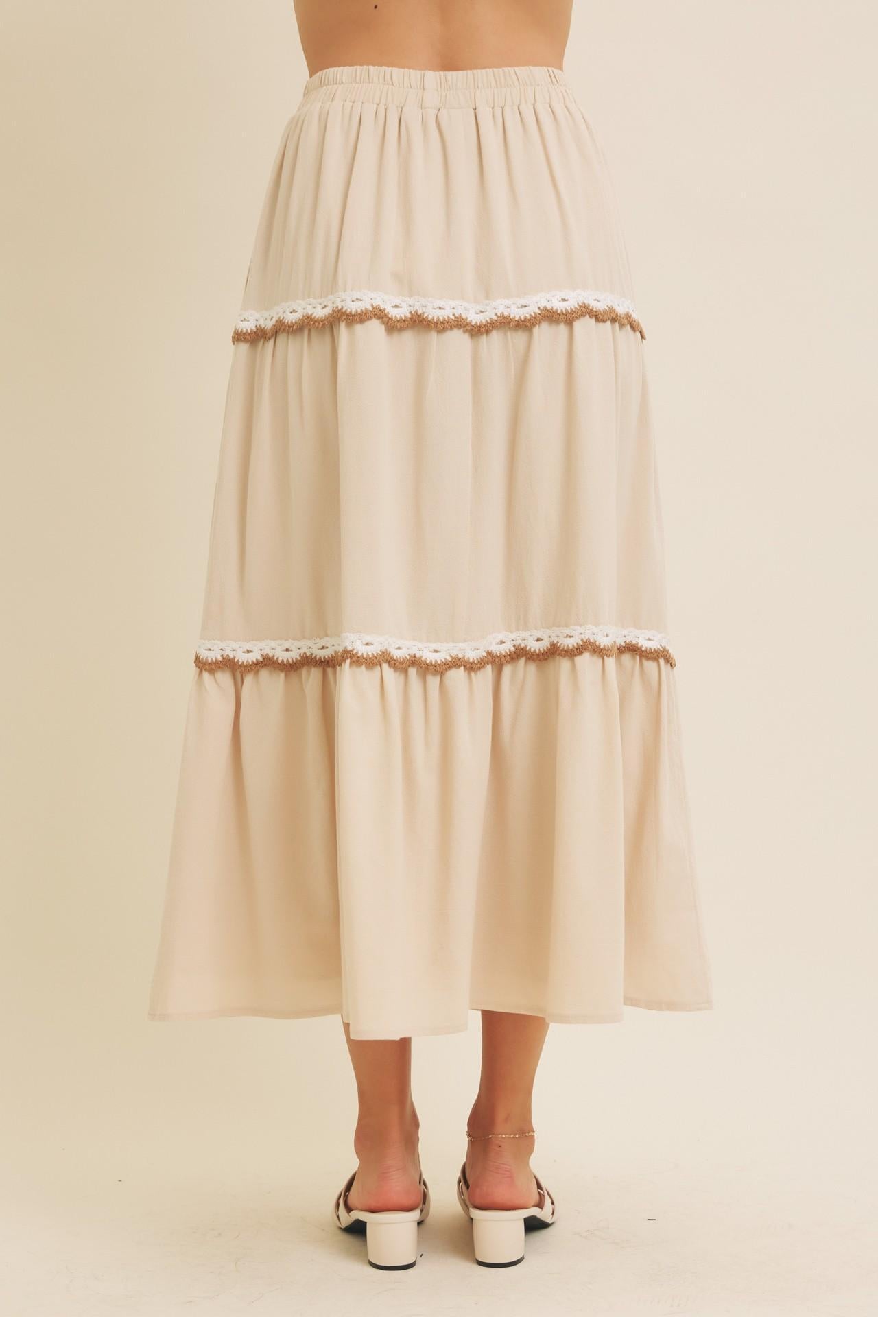 Scallop Crochet Tiered Midi Skirt