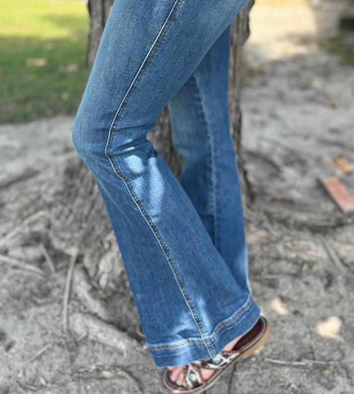 Judy Blue HW Petite Flare Double Button Jeans