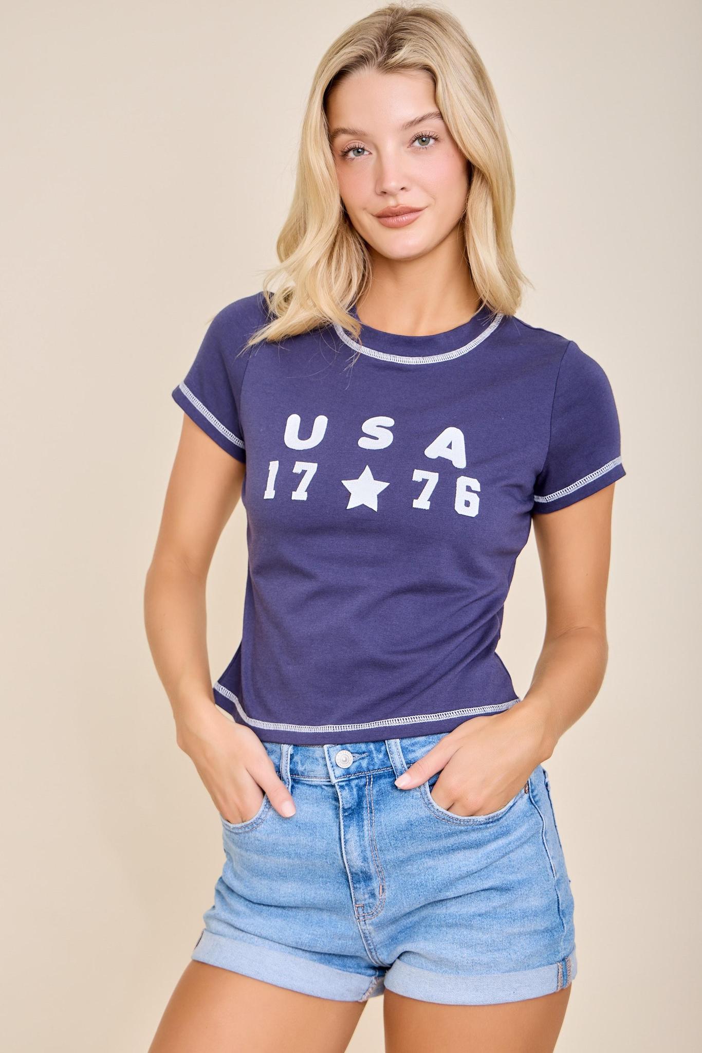 USA Puff Letter Short Sleeve Tee