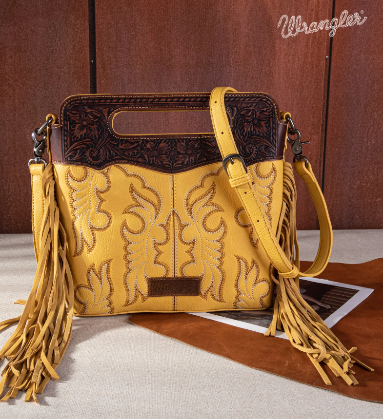 Top Handle Embroidered Fringe Tote/Crossbody