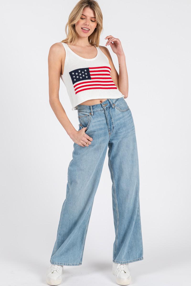 America Flag Sweater Tank Top