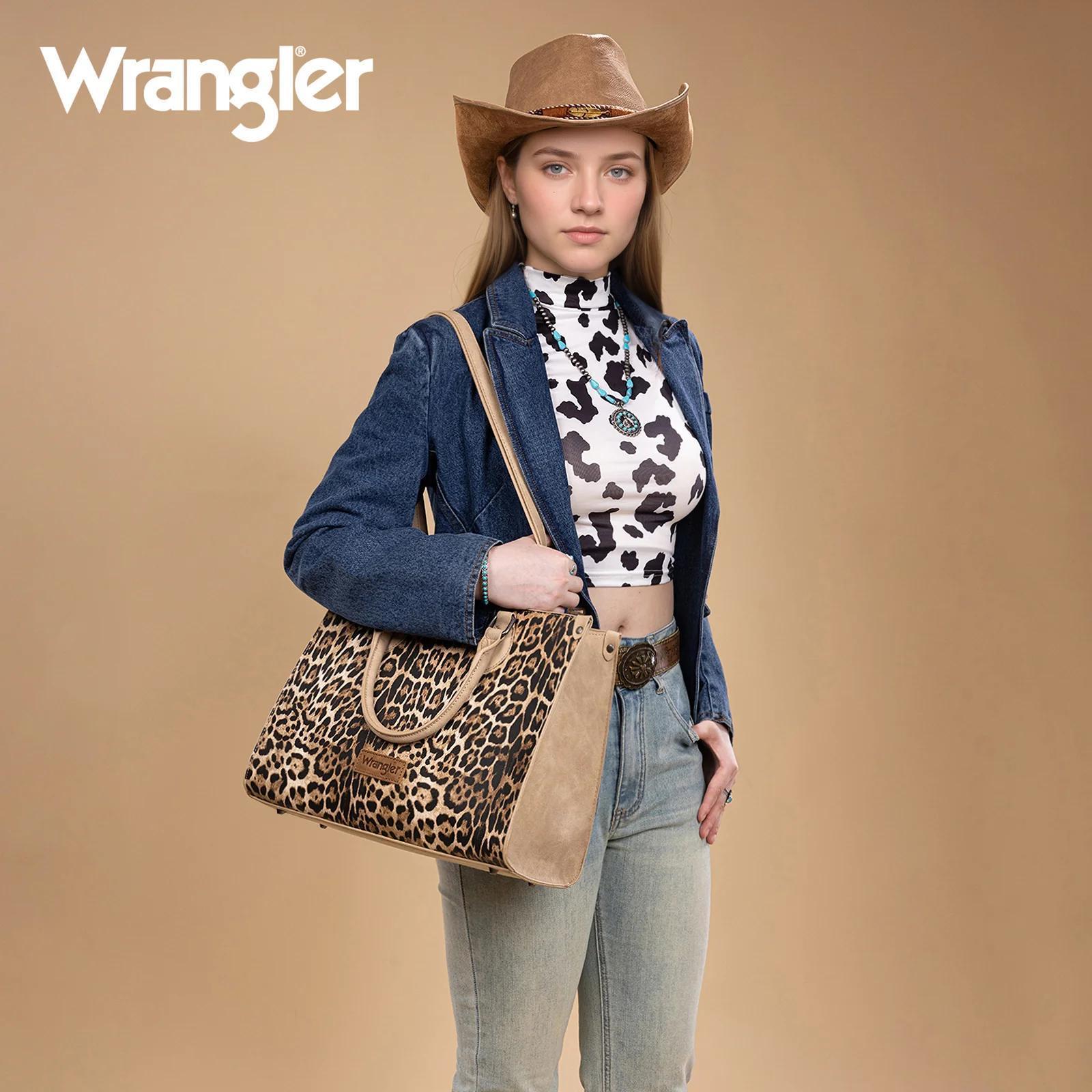 Wrangler Leopard Print Wide Tote Bag/Crossbody - Tan