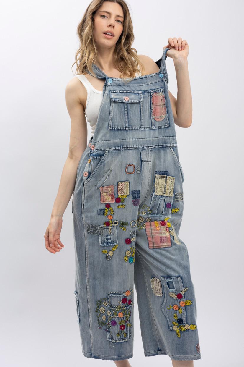 Vintage Washed Denim Oversized Bib Overalls