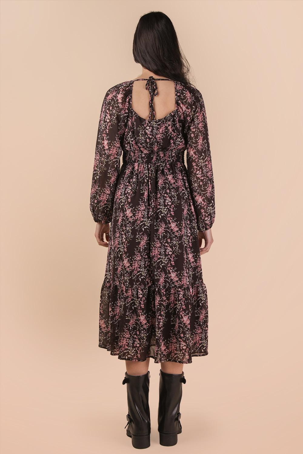 Floral Printed Smocking Torso Midi Dress