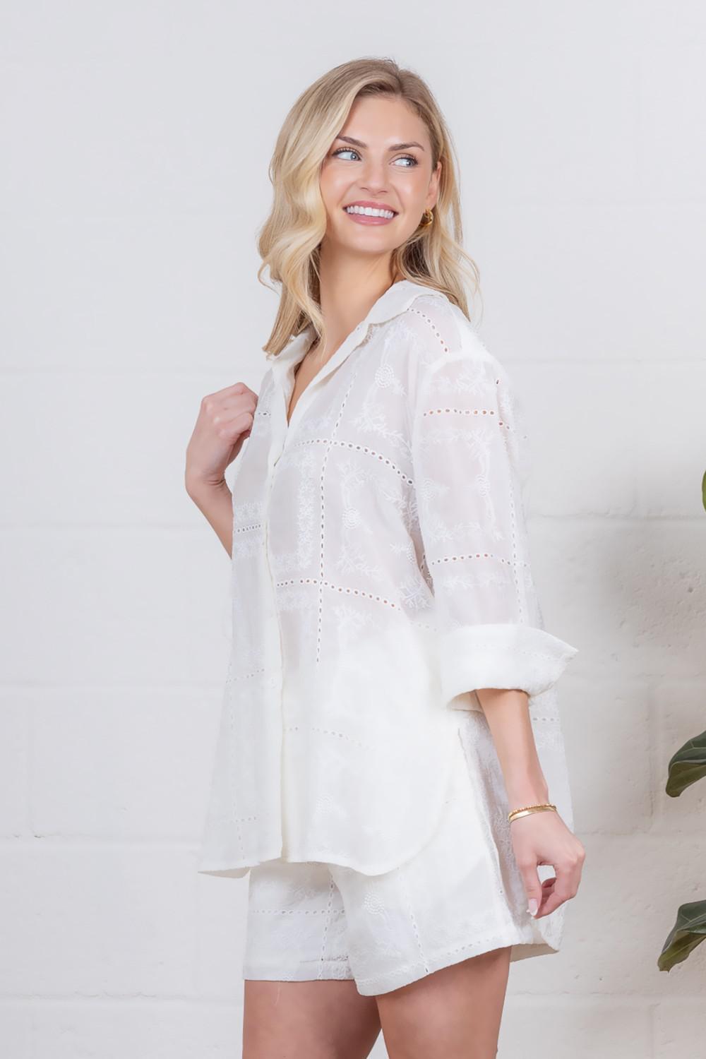 Embroidery Button Down Top