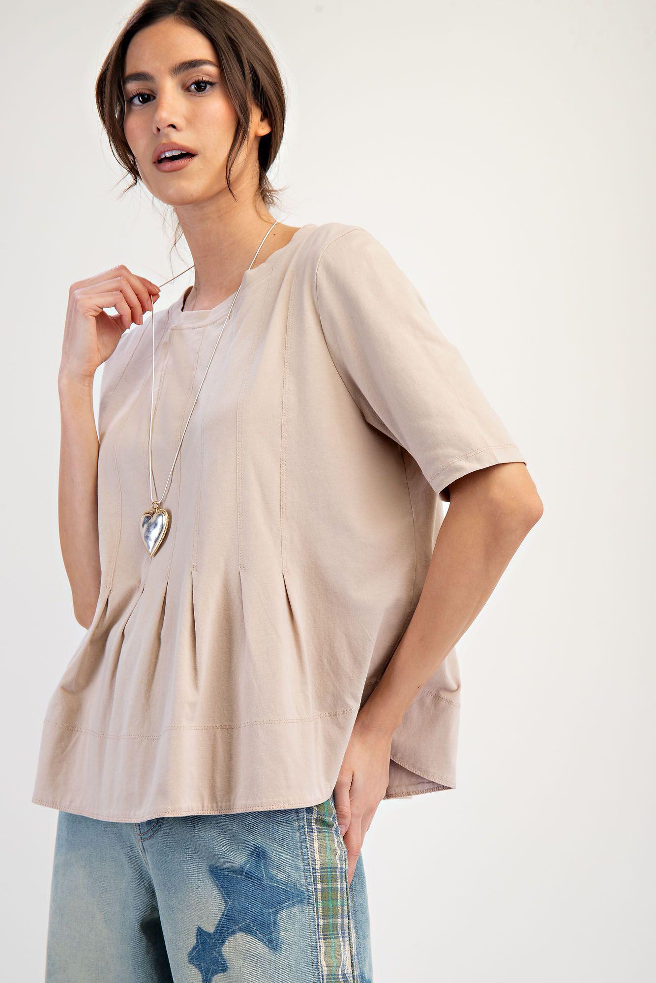 Pleated Cotton Khaki Wash Top